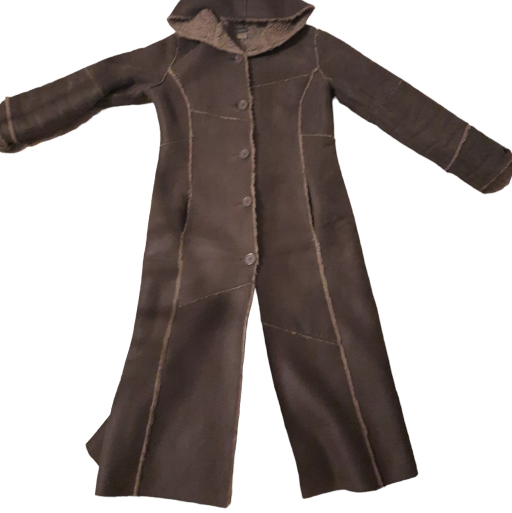 Vegan Suede & Sherpa Lined hooded Long coat